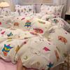 Conjunto de Cama Urso Estilo Coreano Estilo Creme Quatro Peças Capa de Edredom Lençol Dormitório de Estudante Solteiro Casal Conjunto de Três Peças