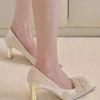 Primavera 2025 Nuevos Tacones Altos de Punta para Mujer Tacón de Aguja Zapatos de Novia Moda Zapatos de Una Capa para Mujer Grande Cong