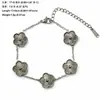 Nuevo Conjunto de Tres Piezas de Lujo de Nicho de Alta Gama, Collar, Pulsera y Pendientes de Acero de Titanio con Trébol de Cinco Hojas de Doble Cara para Mujer, Venta al por Mayor Transfronteriza