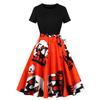 D Halloween cross-border factory direct novo vestido feminino retrô europeu e americano com gola redonda e manga curta, estampa de feitiço preto