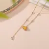 Yilu Plata de Ley S925 Chapado en Oro Jade Hetian Jaspe Ámbar Calabaza Fulu Moda Colgante de Collar Gota de Agua Juego Cadena