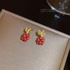 Pendientes vintage de frambuesa roja con forma de fruta, pequeños pendientes de alta gama para mujer, joyería de plata 925 con forma de aguja, venta al por mayor