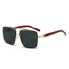Gafas de Sol Cuadradas de Alta Gama Europeas y Americanas para Hombre con Patillas de Imitación Madera y Doble Puente Gafas de Sol de Marco Grande