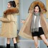 Novo Casaco Parka de Lã de Inverno 2024 Tamanho Plus para Mulheres, Comprimento Médio com Gola Grande de Pele, Casaco de Algodão Solto