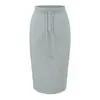 Conjunto de Moletom Cropped com Capuz e Zíper Estilo Coreano Feminino Outono Saia Midi Elástica com Cordão e Fenda nas Costas