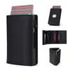 Billetera de cuero para hombre transfronteriza, tarjetero para AirTag, billetera triple, multifuncional, antirrobo, bloqueo RFID, caja metálica automática emergente para tarjetas