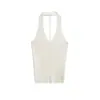 2025 Verano Retro Chic Belleza Espalda Descubierta Sin Mangas Estilo Chica Hot Color Sólido Tejido Halter Camiseta Top de Mujer