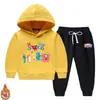 Conjunto de dos piezas de sudadera con capucha para niños y niñas para otoño e invierno, estilo nuevo, forro polar, engrosado, ropa de invierno cálida