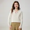 / Colección Idle - Suéter de Punto de Cachemira con Cuello de Barra para Mujer, Estilo Retro Intelectual, Suéter Pulóver Adelgazante