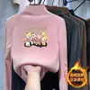 Camisa de Camada Interna de Veludo Alemão com Gola Alta Meia-Calça para Meninas Top de Veludo Escovado para Outono e Inverno Camiseta de Manga Longa para Crianças Primavera e Outono