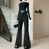 Calça de Lã Pelúcia Estilo Boot Cut Retro Plus de Alta Qualidade Transfronteiriça Nova Coleção Outono e Inverno 2025 Cintura Alta Slim Moda Casual