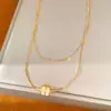 Colar de madrepérola com banho de ouro 18k real, camada dupla, cintura fina, corrente de clavícula de nicho de luxo leve, joia de estilo elegante
