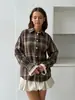 Camisa Feminina de Manga Longa Amazon Ozon Cross-Border 2026 Novo Estilo Vintage Versátil Xadrez com Bolso Camisa Casual