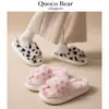 Pantuflas de algodón con puntera abierta, cálidas, de felpa, con manchas, para mujer, de Amazon, transfronterizas; pantuflas peludas con bloques de color y manchas, para interior del hogar, para mujer