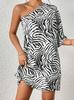Vestido de Mujer Elegante Francés Estampado Verano 2025 Transfronterizo Europeo y Americano Comercio Exterior Hombros Descubiertos Manga Murciélago