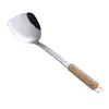 Conjunto de Espátula e Concha de Sopa de Aço Inoxidável, Utensílios de Cozinha Espessados Anti-Queimadura, Colheres Atacado com Cabo de Madeira para Cozinha Doméstica