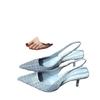 Zapatos de Tacón Alto Estilo Chanel de Gama Alta Tacón de Aguja Sandalias de Punta Mujer Verano 2023 Nuevo Estilo Punta Vacía Talla Grande