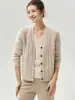 Cardigan de Punto Trenzado de Cachemira Engrosada y Seda de Morera para Otoño e Invierno, Prendas de Abrigo Sueltas Versátiles para Mujer, Suéter Delgado para Superponer