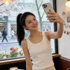 Camisola Redonda de Verano para Mujer, Camiseta Básica Transpirable sin Mangas de Corte Ajustado, Top de Talla Única de Moda para Chicas