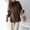 Suéter de cuello alto medio liso estilo europeo y americano para mujer, otoño/invierno 2026, ajuste holgado, prenda exterior versátil, capa base, suéter de punto pullover para mujer