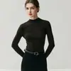 Genuino de calibre 18 con etiqueta~¡Lavable a máquina! Suéter de lana de hilo Yangzi finamente hilado para mujer, cuello medio alto, ajustado, tejido fino