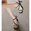 Sandalias de Mujer Diseño Nicho Nuevo Negro Punta Abierta Correa con Hebilla de Pedrería Estilete Verano Tacones Altos