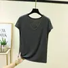 Camiseta de manga corta con cuello en V de modal para mujer, fina de verano, corte ajustado, nuevo estilo 2026, talla grande, adecuada para usar como capa exterior