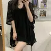 Suéter de Punto Fino Calado Único y Elegante 2024 Verano Camisa Base Holgada Top Cubre-Todo para Mujer