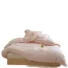 Sábana de Cama Simple de Algodón Puro, Hilo de Algodón Lavado Teñido en Hilo, Funda Nórdica, Sábana Ajustable, Juego de Tres Piezas para Dormitorio, Ropa de Cama Nueva Estilo Japonés