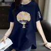 Comercio electrónico transfronterizo pedido final marca grande etiqueta cortada mostrador comercio exterior ropa de mamá para mujer camiseta de manga corta suelta con estampado de dibujos animados top
