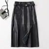 Falda de Cuero para Mujer 026 Estilo Nuevo Cintura Alta Adelgazante Media Longitud Falda de Piel de Oveja Línea A Ceñida a la Cadera Falda Lápiz con Dobladillo Grande