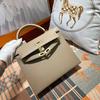 Bolsa Kelly de Segunda Geração Estampa de Palmeira Couro de Vaca Bolsa de Ombro Transversal Bolsa de Mão Couro Genuíno Bolsa Feminina Combinação de Cores Bolsa Feminina de Couro Genuíno Estilo Clássico