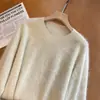 Blusa única e estilosa / macia e luxuosa de mistura de lã e caxemira, gola redonda, corte solto, tricô escovado