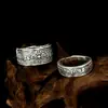 Anillos de Pareja Vintage de Plata de Ley S925 con Mantra de Seis Caracteres, Maceta Vajra, Diseño de Nicho, Anillos Unisex Ajustables Exquisitos