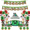 Decoración Temática de Juego de Minecraft Transfronterizo Bandera de Cumpleaños Inserto para Pastel Set de Globos Banderín Pixelado