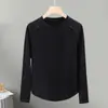 Estilo Casual Estilo Coreano Versátil Algodão Puro Manga Longa Camiseta Básica para Usar por Baixo e por Cima Primavera e Outono Nova Tendência de Moda Feminina