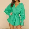 Mono Sexy de Algodón 2024 Primavera y Verano Nuevo Estilo Mono para Mujer Casual Europeo y Americano Cuello en V Ceñido a la Cintura de Manga Larga