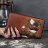 Cartera Vintage Lavada en Color de Cuero Genuino Capa Superior de Piel de Vaca con Múltiples Ranuras para Tarjetas, Bolso de Mano de Gran Capacidad para Negocios con Diseño de Animal en Relieve para Mujer