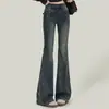 Jeans Americano Retro Azul Slim Fit Flare para Mulheres Tendência Versátil Novo Cintura Alta Hot Girl Elástico Emagrecedor Bootcut