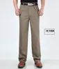 Pantalones de papá Primavera y Otoño para Hombre de Algodón Sueltos Rectos Cintura Alta Tiro Medio Pliegues Dobles Casuales Tallas Grandes para Hombre