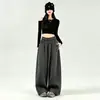 Pantalones grises anchos de pierna recta con curva estilo americano para mujer, nuevo modelo otoño 2026, de cintura alta, fluidos, de pierna recta, pants casuales deportivos tipo guadaña