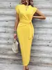 Vestido largo a rayas con cuello redondo y manga corta, elegante, con cinturón a la cintura, transfronterizo, para mujer, verano 2026. Moda Femenina de Alta Gama