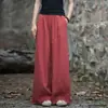004 Pantalones anchos de algodón y lino para mujer, pantalones casuales, estilo étnico retro artístico, pantalones anchos fluidos, color camel, color lino natural