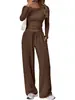 Amazon 2026 Nuevo Conjunto Casual de Moda Transfronterizo Europeo y Americano Ropa Deportiva Yoga Otoño Invierno Color Sólido Cuello Redondo Manga Larga Conjunto para Mujer