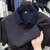 Camiseta de Manga Corta Rayada Sin Costuras con Sensación a Hielo para Hombre de Edad Media Estilo Nuevo Verano 2026 Camisa Polo Transpirable para Hombre