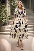 Vestido de Verano 2025 Europeo y Americano Transfronterizo para Mujer, Ajustado a la Cintura Adelgazante con Cuello en V Estampado Largo, Moderno y Elegante para el Trabajo