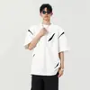 Camiseta de Manga Corta Acolchada Segmentada Desestructurada de Nicho para Hombre con Diseño Patchwork, Marca de Tendencia Estilo Americano, Camiseta de Media Manga con Sensación de Alta Gama