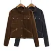 Otoño 2026 Nuevo Chaqueta Abrigo de Motocicleta Retro Americano de Gamuza con Cuello Alto para Mujer Top Corto Holgado Adelgazante