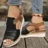 Nuevos zapatos de mujer de talla grande transfronterizos, sandalias de cuña peep-toe para mujer, nuevo estilo de verano con hebilla, zapatos de mujer de talla grande