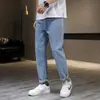 Calça jeans masculina, corte reto solto, estilo coreano, azul clássico lavado retrô, calça casual moderna de perna larga